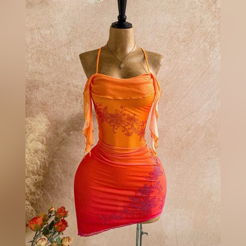 Elegant Orange Halter Dress